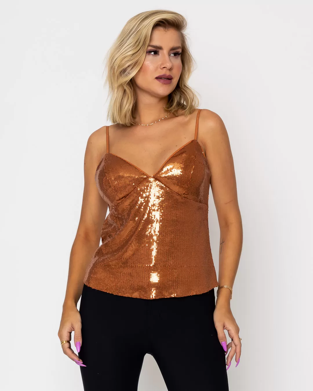 Karmani - Karmani shirt sequin with spaghetti strap Copper - 10007849 Karmani - Karmani shirt sequin with spaghetti strap Copper - 10007849