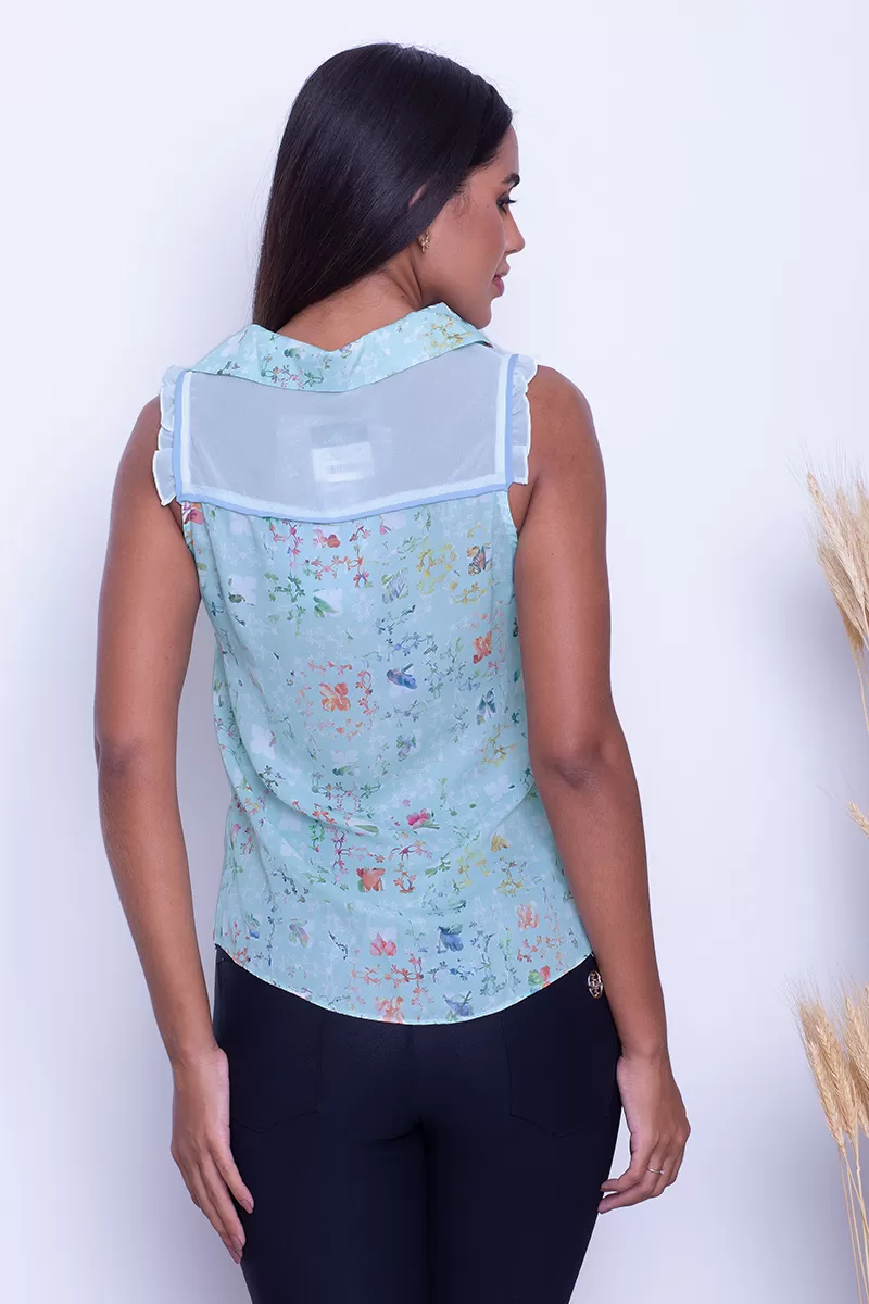 Karmani - Shirt Karmani Front Lace Printed Green - 10007775 Karmani - Shirt Karmani Front Lace Printed Green - 10007775