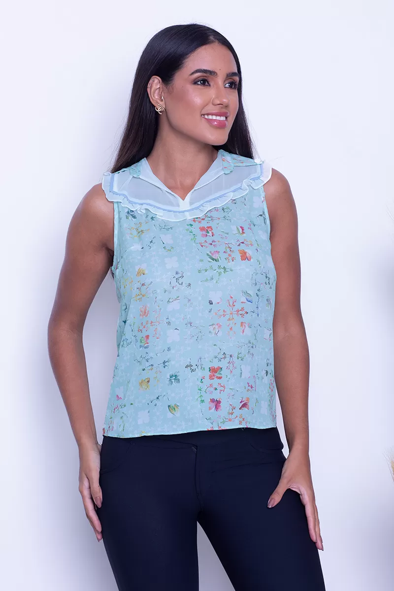 Karmani - Shirt Karmani Front Lace Printed Green - 10007775 Karmani - Shirt Karmani Front Lace Printed Green - 10007775