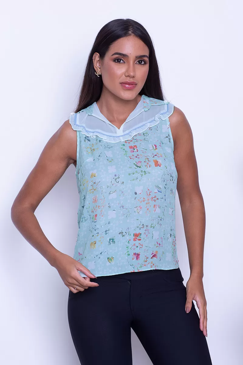 Karmani - Shirt Karmani Front Lace Printed Green - 10007775 Karmani - Shirt Karmani Front Lace Printed Green - 10007775