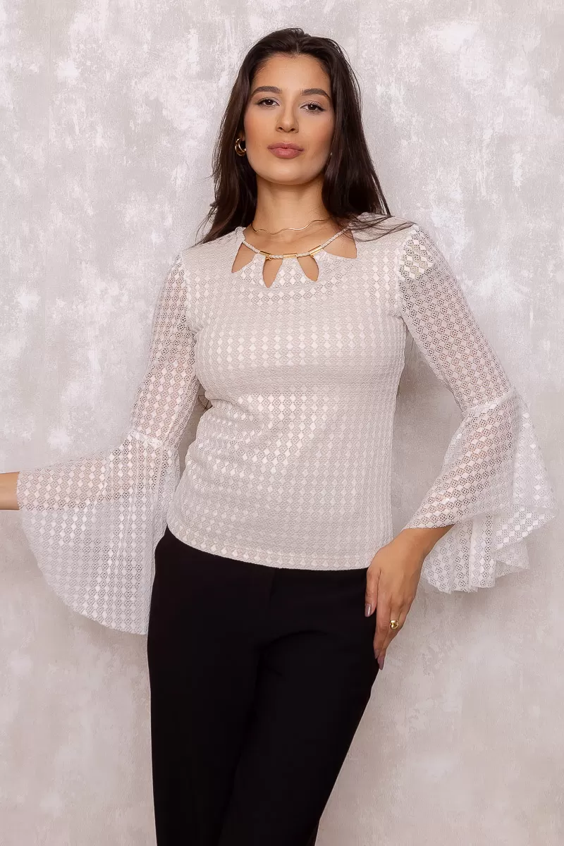Karmani - Karmani shirt with lace sleeve flare Beige - 10007678 Karmani - Karmani shirt with lace sleeve flare Beige - 10007678