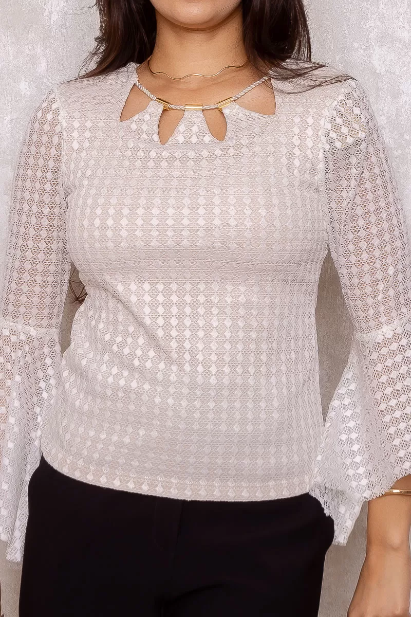 Karmani - Karmani shirt with lace sleeve flare Beige - 10007678 Karmani - Karmani shirt with lace sleeve flare Beige - 10007678