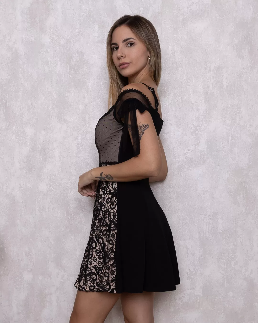 Kesses - Dress Kesses with Tulle Nude and Black - 10008277 Kesses - Dress Kesses with Tulle Nude and Black - 10008277