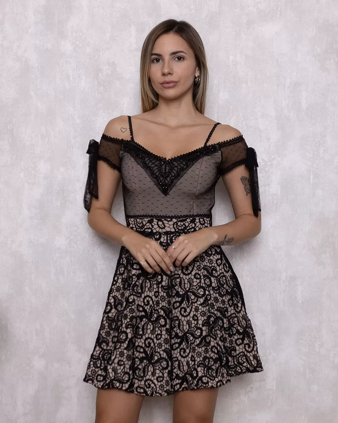 Kesses - Dress Kesses with Tulle Nude and Black - 10008277 Kesses - Dress Kesses with Tulle Nude and Black - 10008277