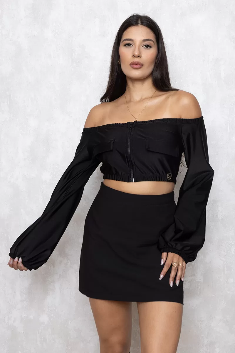 Miss Misses - Cropped Miss Misses zipper neckline Black - 10009483 Miss Misses - Cropped Miss Misses zipper neckline Black - 10009483