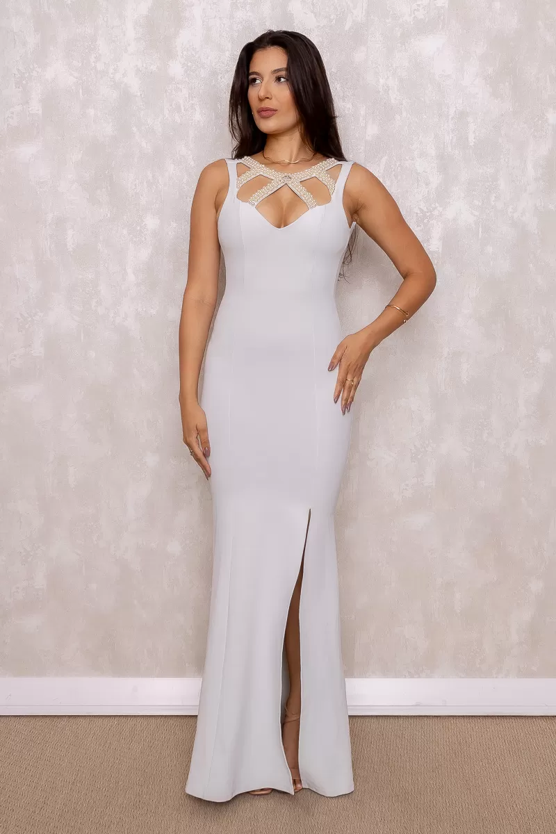 Miss Misses - Misses Gray Pearl Detail Dress - 10004294 Miss Misses - Misses Gray Pearl Detail Dress - 10004294