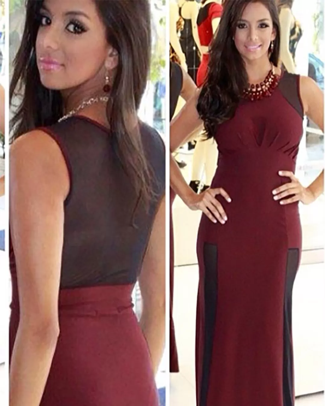 Miss Misses - Vestido Longo Miss Misses Det Pregas e Tule Bordô - 10004380