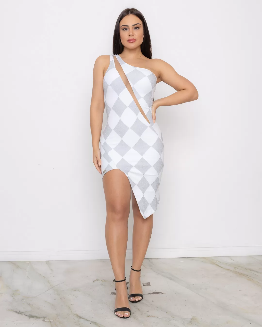 Miss Misses - Misses Misses 1-Shoulder Dress White/Silver - 10005389