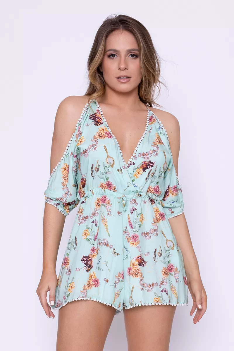 Limone - Romper Limone Open Side Sleeve Green Print - 10005774 Limone - Romper Limone Open Side Sleeve Green Print - 10005774