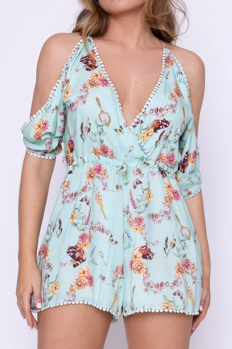 Limone - Romper Limone Open Side Sleeve Green Print - 10005774 Limone - Romper Limone Open Side Sleeve Green Print - 10005774