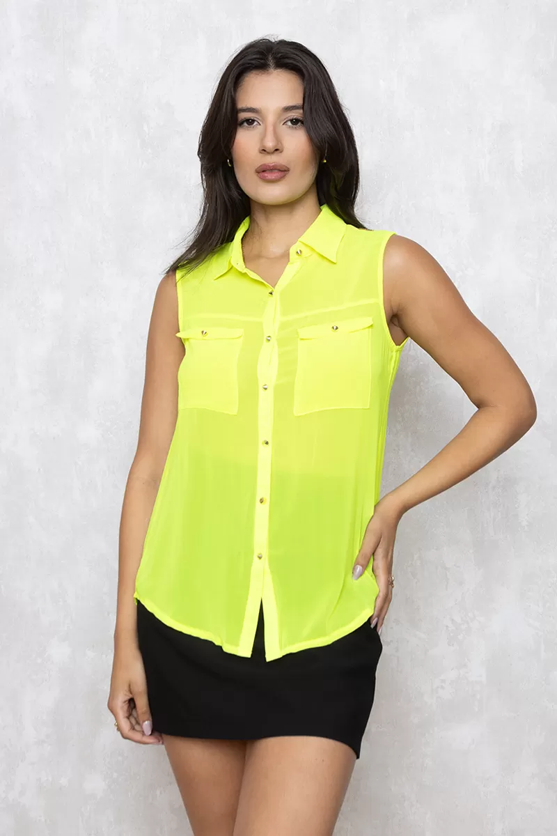 Miss Misses - Shirt Miss Misses Chifon with Green Button 04-053 - 10006105 Miss Misses - Shirt Miss Misses Chifon with Green Button 04-053 - 10006105