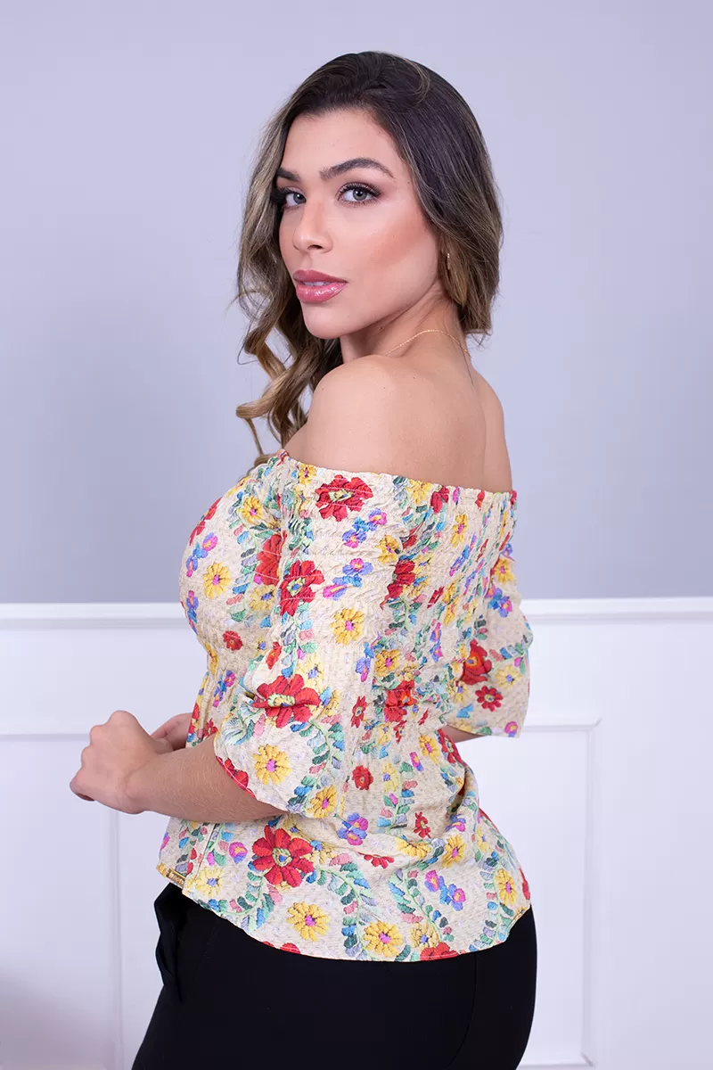 Limone - Shirt Miss Misses Sleeve 7/8 Yellow Print 02-193 - 10006370 Limone - Shirt Miss Misses Sleeve 7/8 Yellow Print 02-193 - 10006370