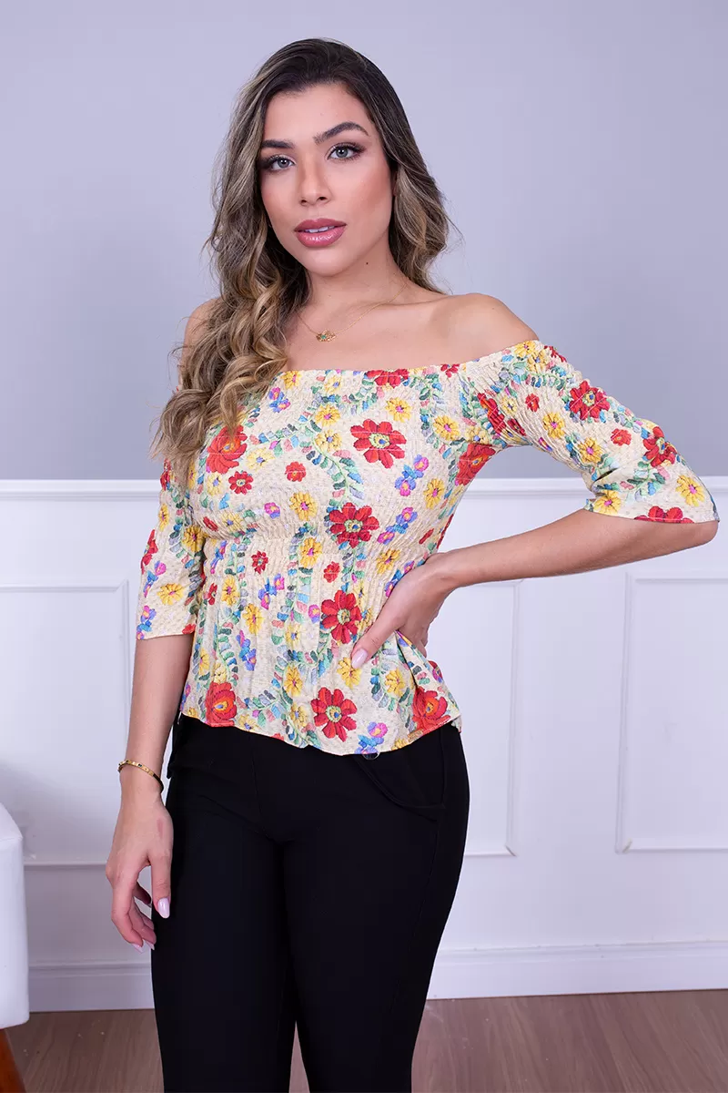 Limone - Shirt Miss Misses Sleeve 7/8 Yellow Print 02-193 - 10006370