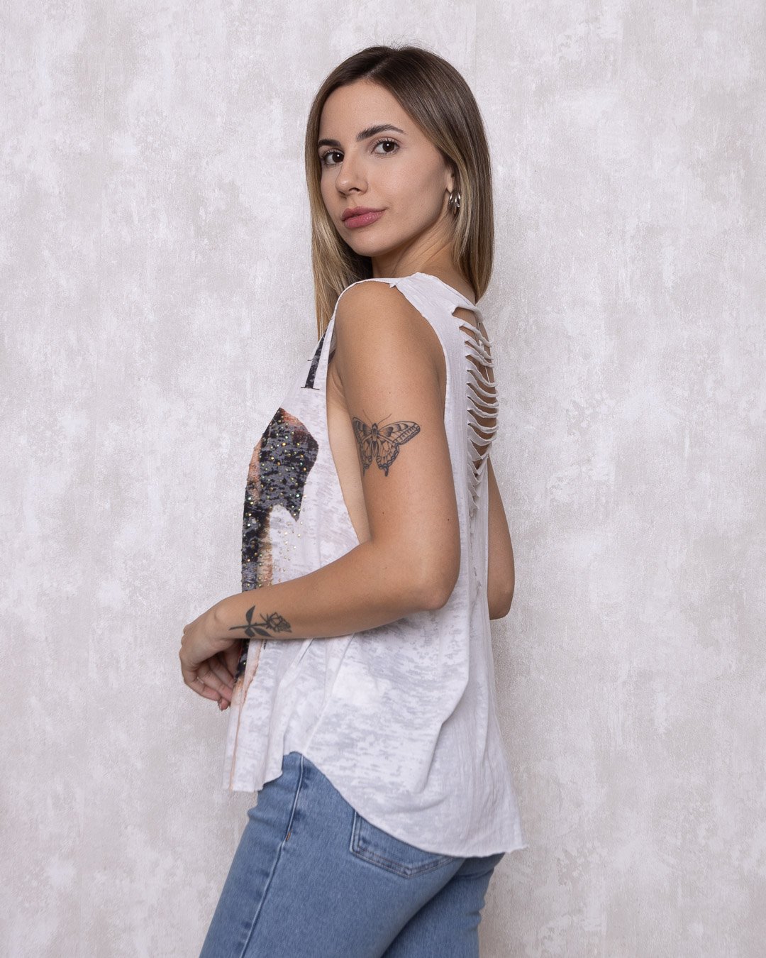 Groovy Forever - Groovy Forever White Printed Tank Top - 10007962 Groovy Forever - Groovy Forever White Printed Tank Top - 10007962