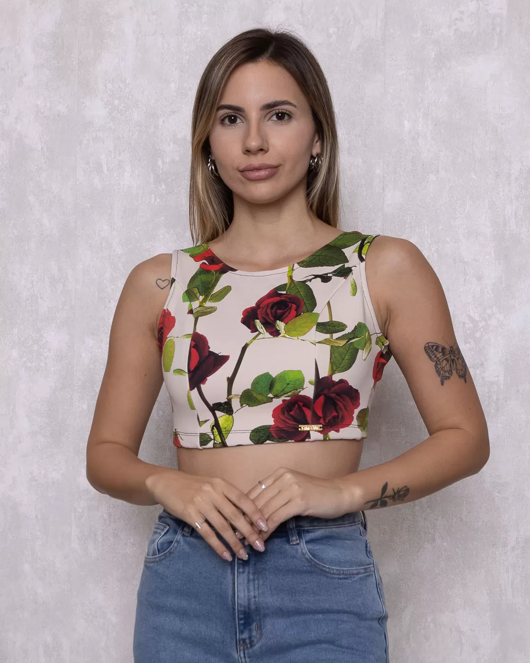 Limone - Cropped Limone Braided Back Print Beige 02-411 - 10009225 Limone - Cropped Limone Braided Back Print Beige 02-411 - 10009225