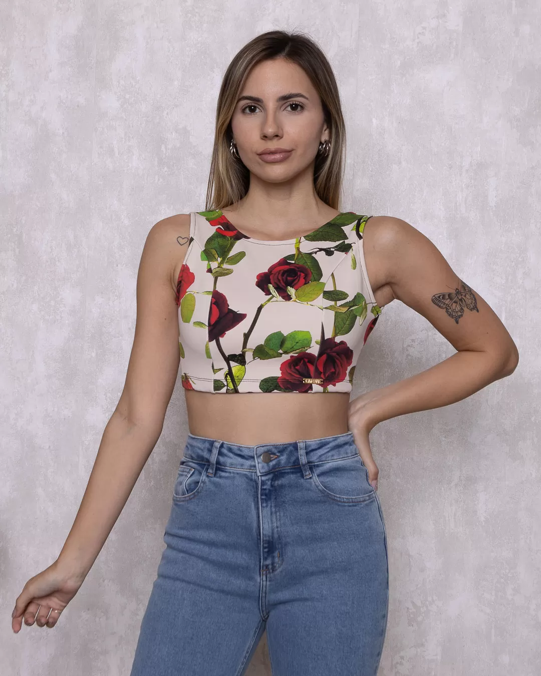 Limone - Cropped Limone Braided Back Print Beige 02-411 - 10009225 Limone - Cropped Limone Braided Back Print Beige 02-411 - 10009225
