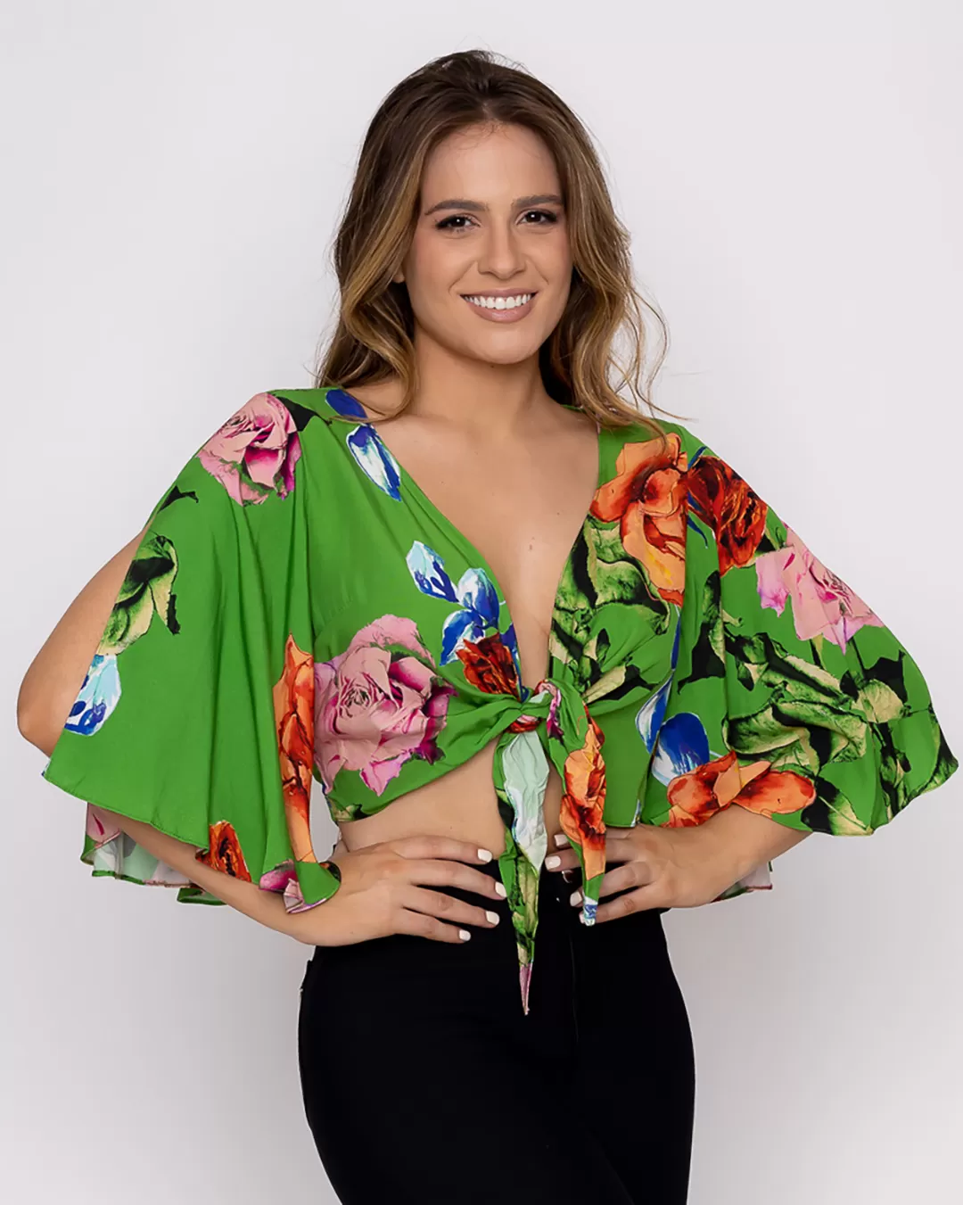 Limone - Cropped Limone with Green Print Knot 02-547 - 10009184 Limone - Cropped Limone with Green Print Knot 02-547 - 10009184
