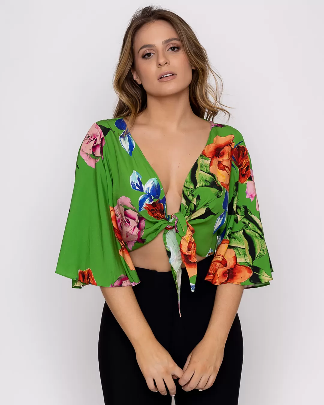 Limone - Cropped Limone with Green Print Knot 02-547 - 10009184 Limone - Cropped Limone with Green Print Knot 02-547 - 10009184