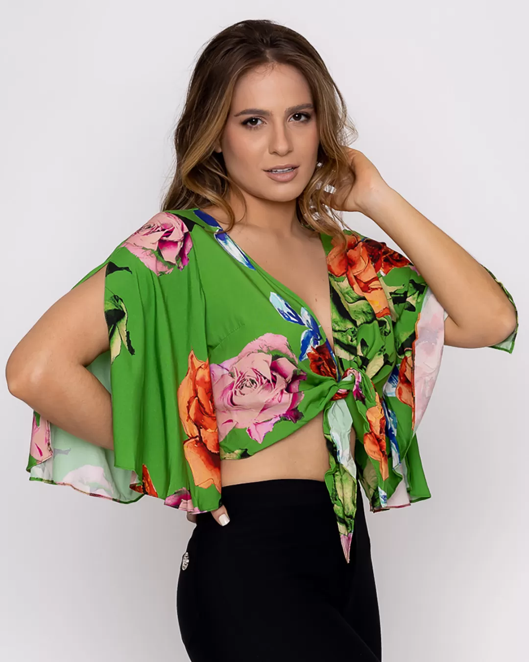 Limone - Cropped Limone with Green Print Knot 02-547 - 10009184 Limone - Cropped Limone with Green Print Knot 02-547 - 10009184