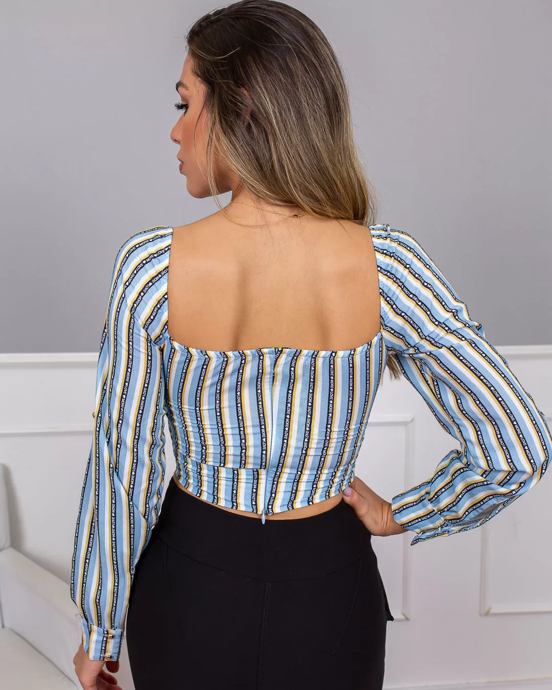 Limone - Cropped Limone Blue Printed Necklace Hoop 02-695 - 10009698 Limone - Cropped Limone Blue Printed Necklace Hoop 02-695 - 10009698