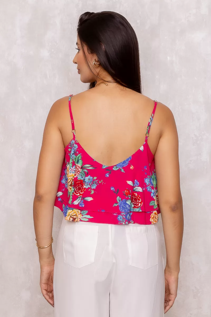 Limone - Cropped Limone with Pink Print frill 02-538 - 10009684 Limone - Cropped Limone with Pink Print frill 02-538 - 10009684