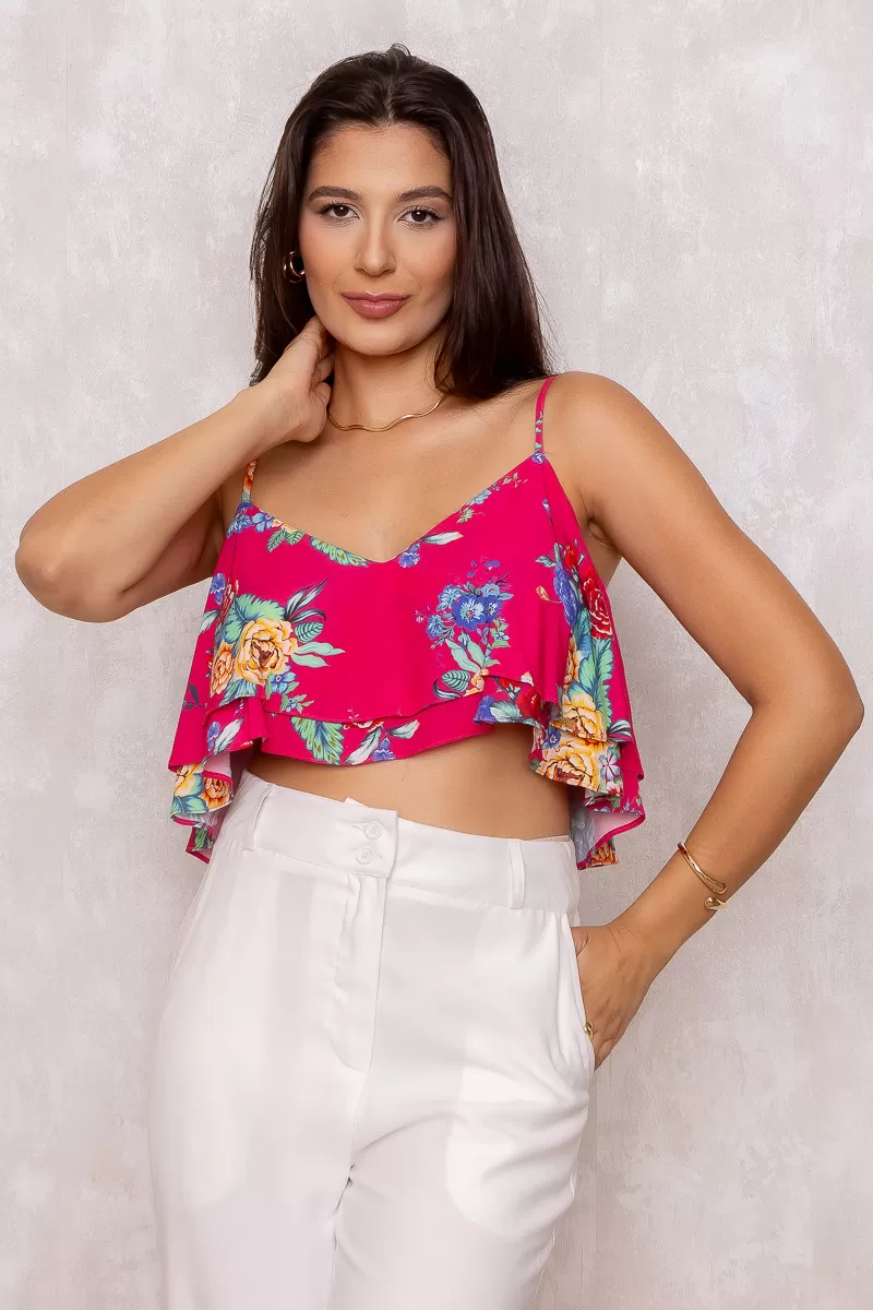Limone - Cropped Limone with Pink Print frill 02-538 - 10009684