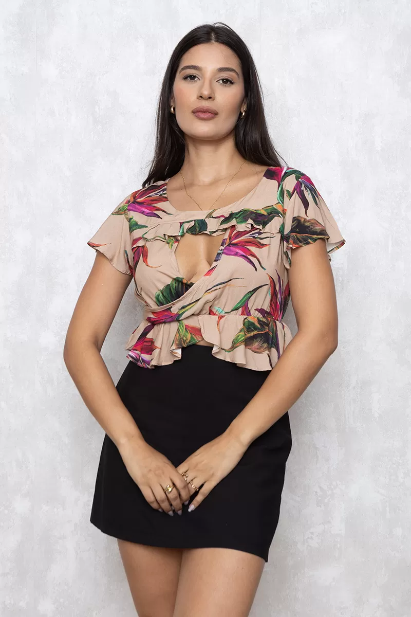 Limone - Cropped Limone with Brown Print Opening 02-658 - 10009587