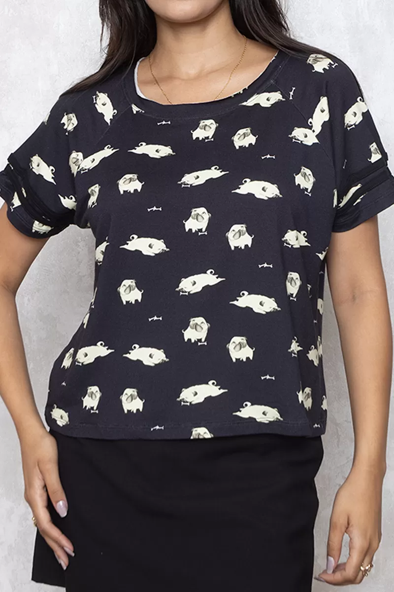  - Black Print Groovy Short Sleeve Shirt - 10007928