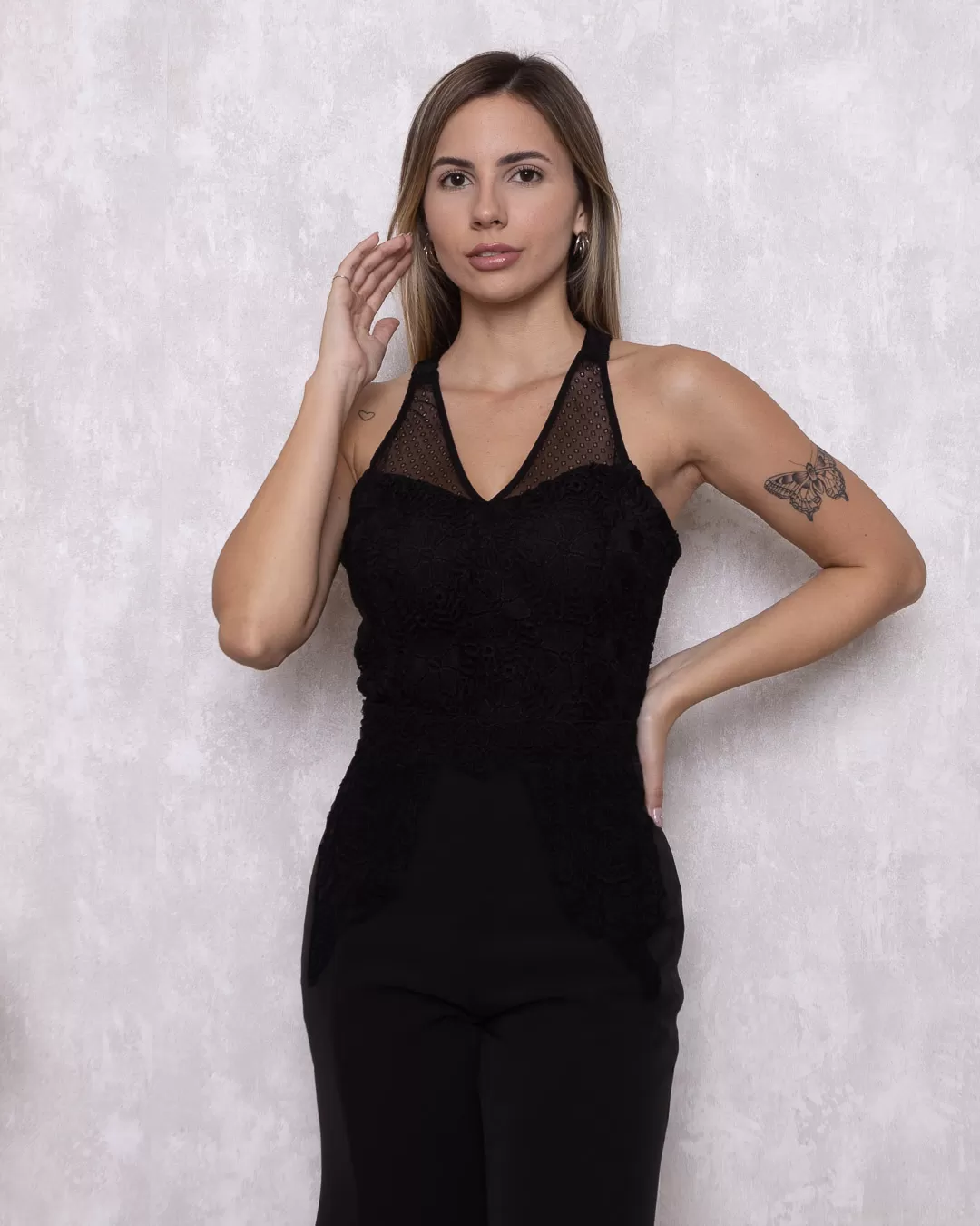 Karmani - Jumpsuit Karmani guipir hem detail Black - 1003340 Karmani - Jumpsuit Karmani guipir hem detail Black - 1003340