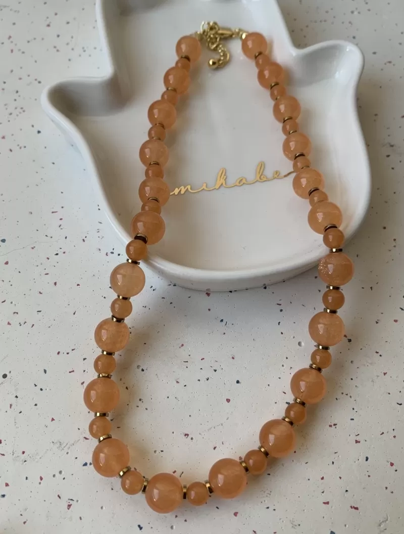Mikabe - Necklace Hematite and Jade Orange - MK515