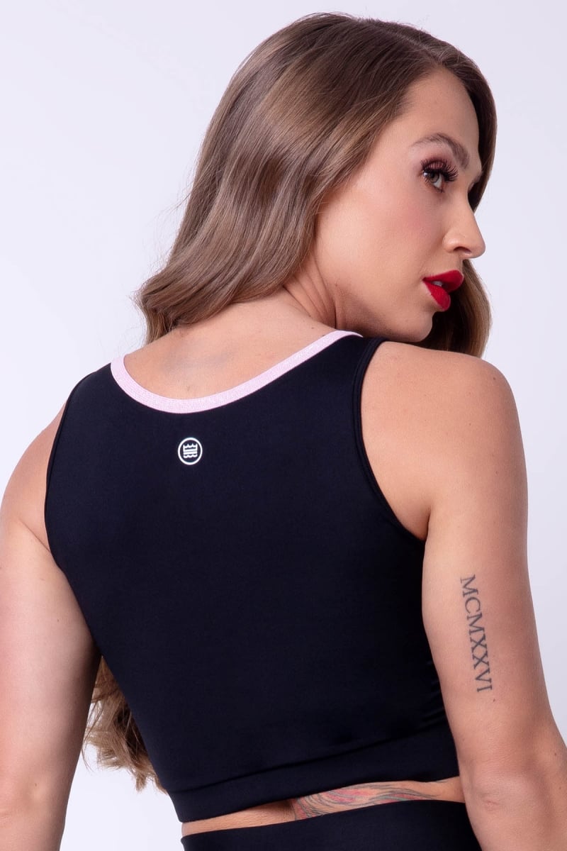 Hipkini - Black Fitness Show Top with Pink and Yellow Elastic Bands - 3338826 Hipkini - Black Fitness Show Top with Pink and Yellow Elastic Bands - 3338826