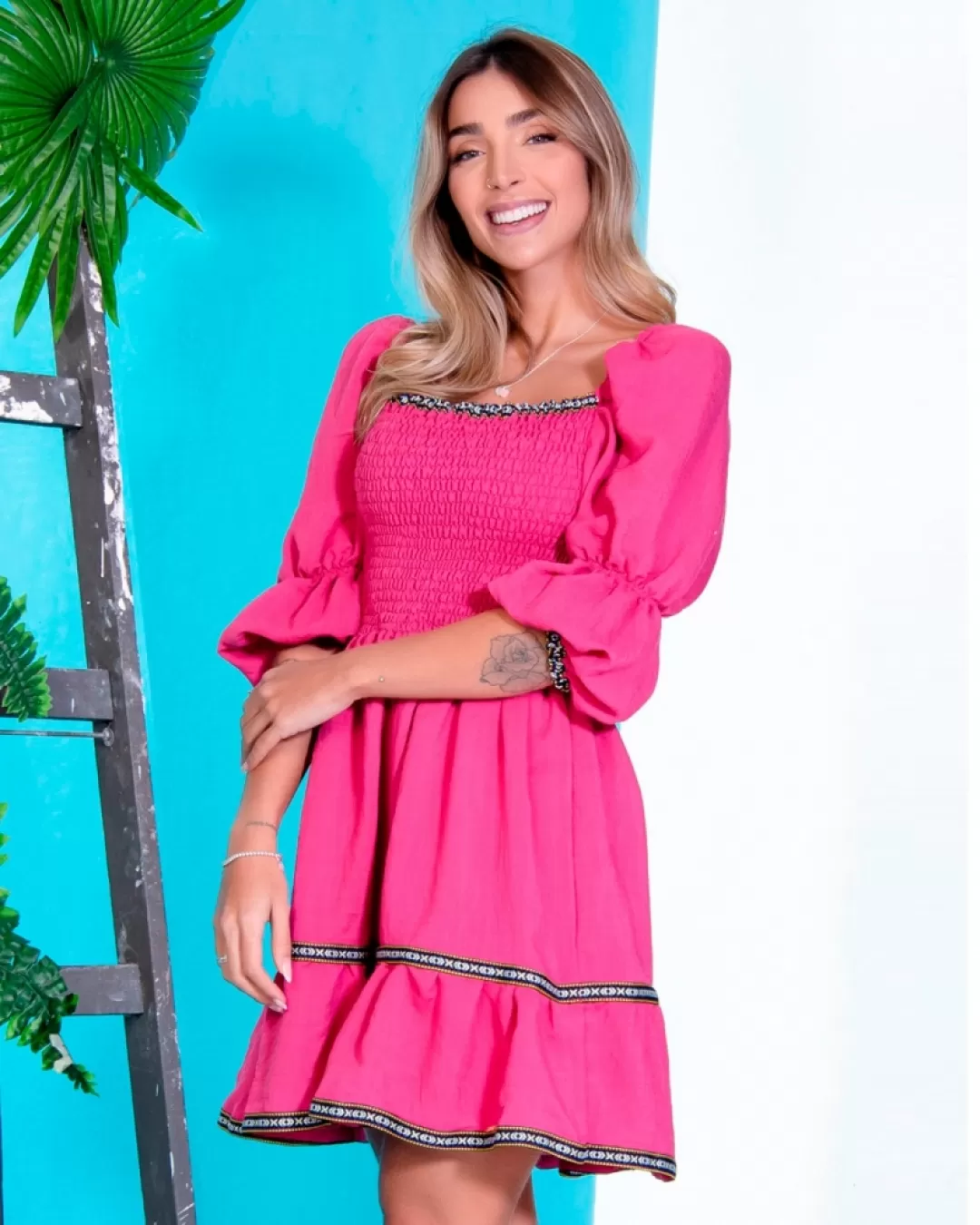 Limone - Dress Limone sleeve Bufante and Lastex Bust pink - 03-3623 Limone - Dress Limone sleeve Bufante and Lastex Bust pink - 03-3623