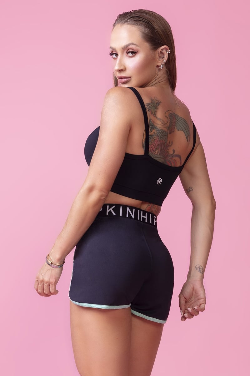 Hipkini - Ten Years Fitness Black Shorts with Green Elastic - 3338850 Hipkini - Ten Years Fitness Black Shorts with Green Elastic - 3338850