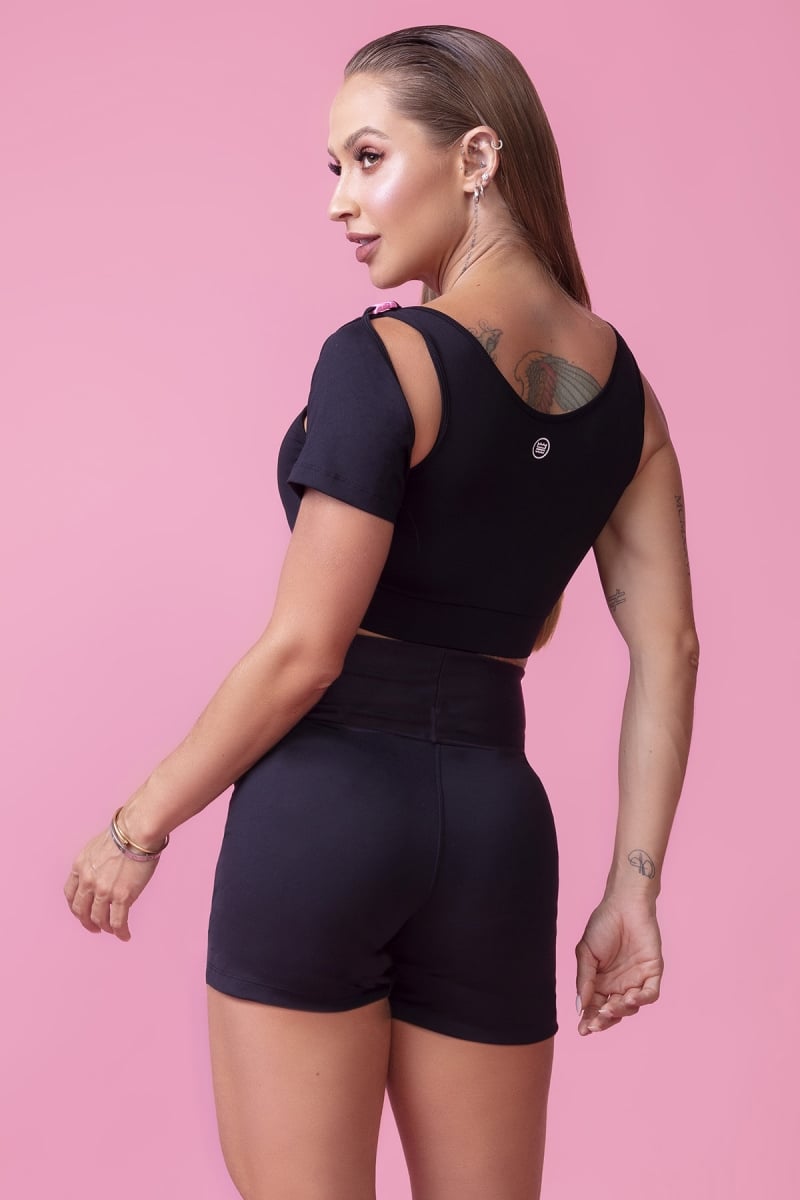 Hipkini - Ten Years Fitness Shiny Black Shorts with Tie - 3338876 Hipkini - Ten Years Fitness Shiny Black Shorts with Tie - 3338876