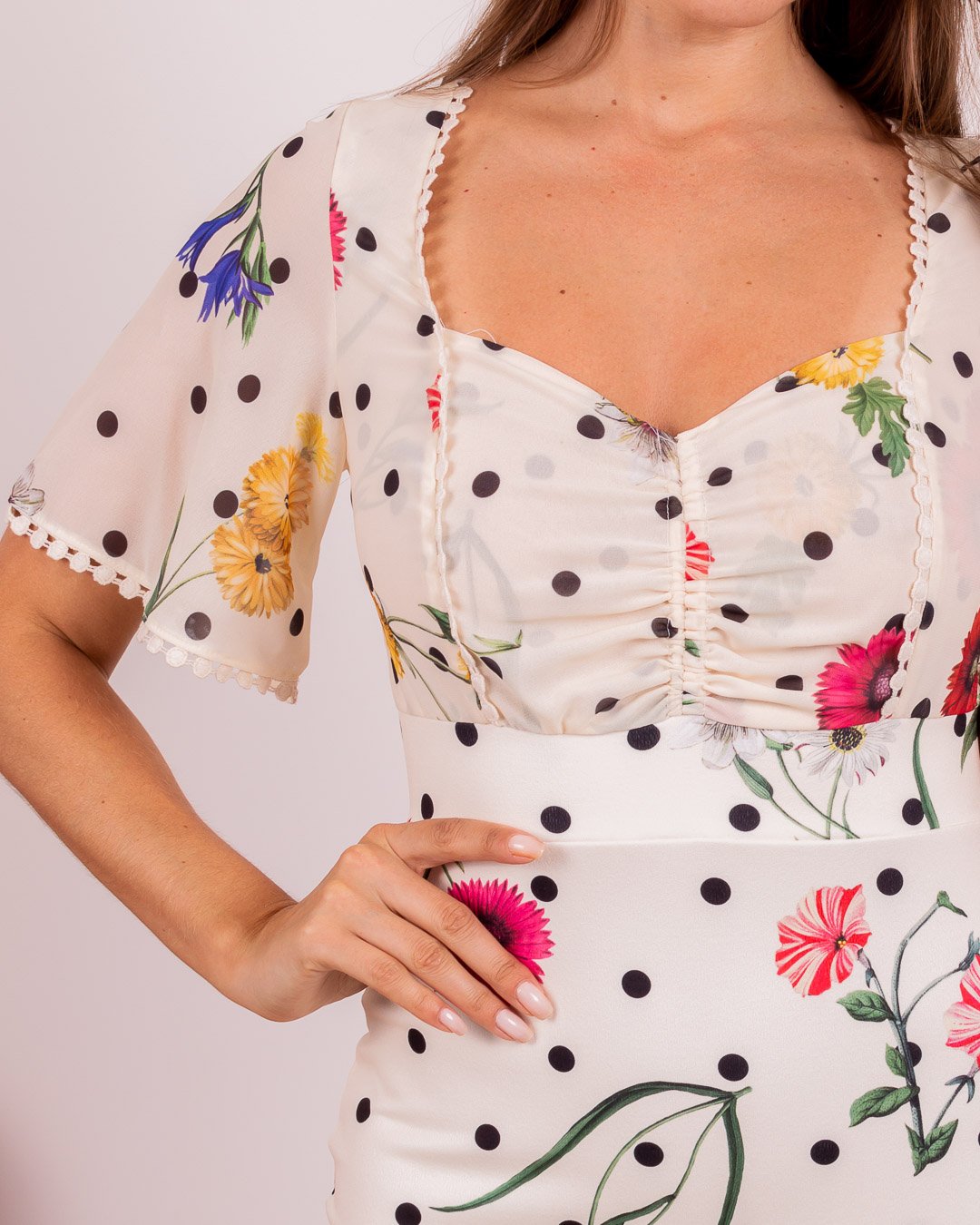 Miss Misses - Dress Misses Misses Tube with Trimmings and Beige Poá Print - 18523215 Miss Misses - Dress Misses Misses Tube with Trimmings and Beige Poá Print - 18523215