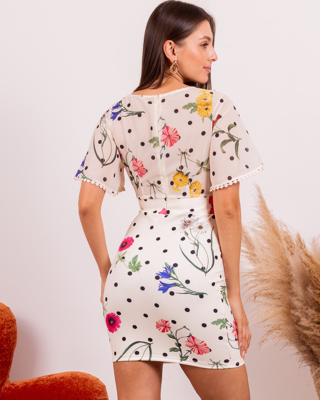 Miss Misses - Dress Misses Misses Tube with Trimmings and Beige Poá Print - 18523215 Miss Misses - Dress Misses Misses Tube with Trimmings and Beige Poá Print - 18523215