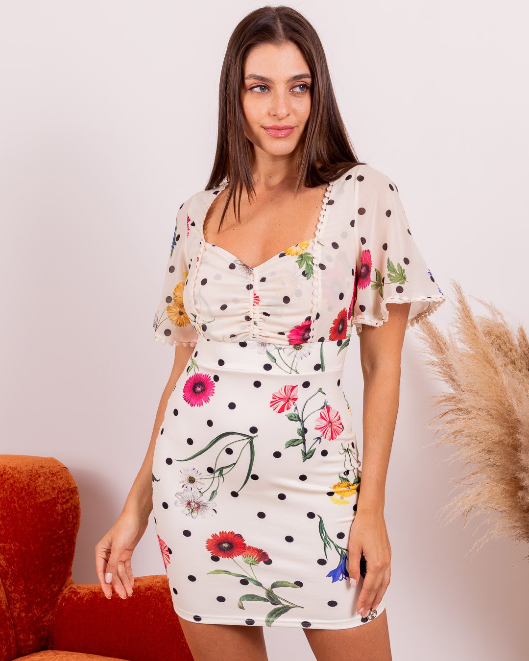 Miss Misses - Dress Misses Misses Tube with Trimmings and Beige Poá Print - 18523215 Miss Misses - Dress Misses Misses Tube with Trimmings and Beige Poá Print - 18523215