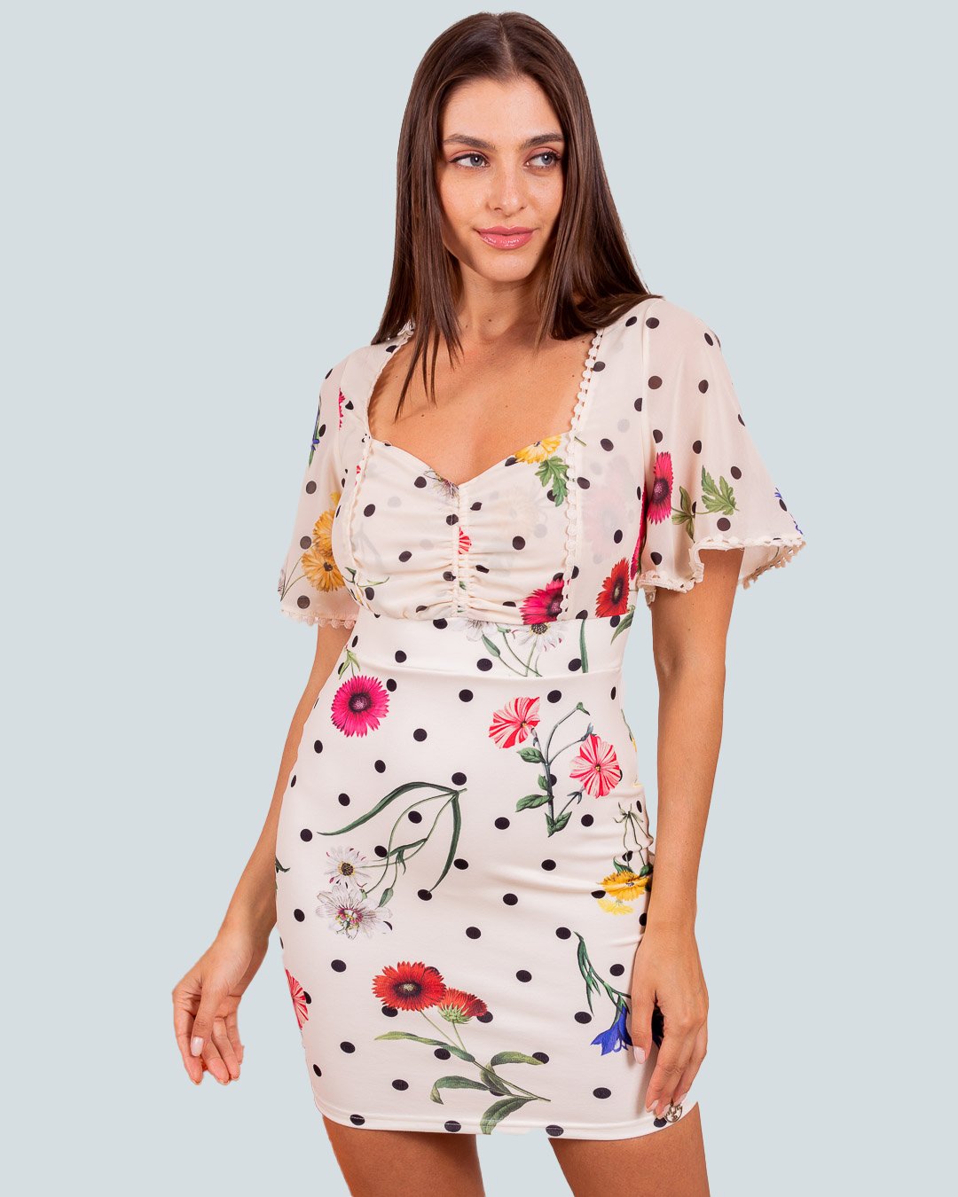 Miss Misses - Dress Misses Misses Tube with Trimmings and Beige Poá Print - 18523215