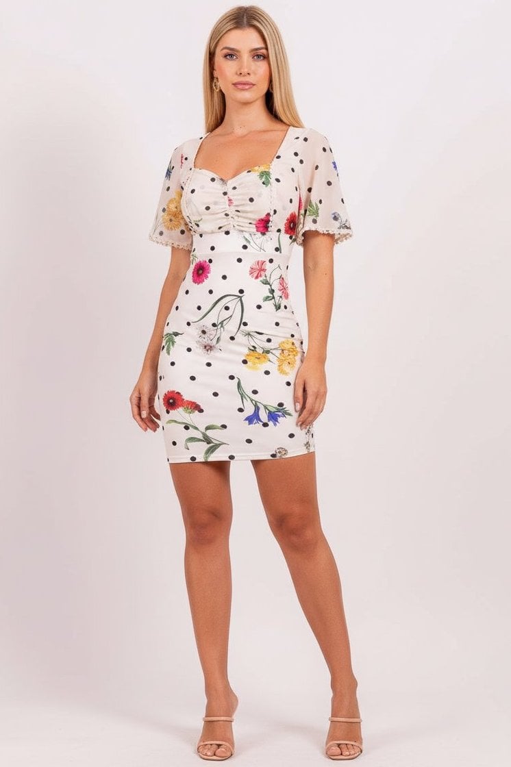 Miss Misses - Dress Misses Misses Tube with Trimmings and Beige Poá Print - 18523215