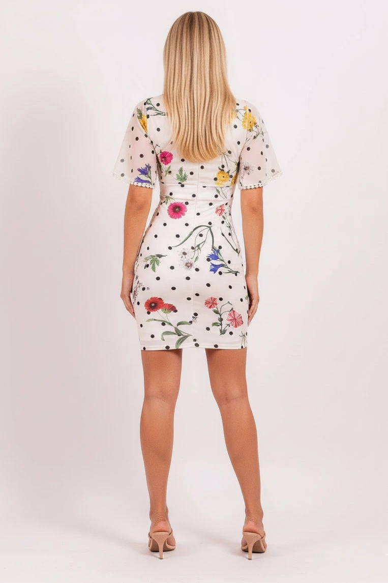 Miss Misses - Dress Misses Misses Tube with Trimmings and Beige Poá Print - 18523215