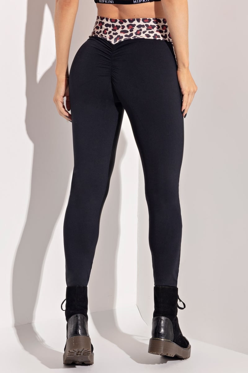 Hipkini - Black Old School Fitness Legging with Jaguar Print Waist - 3338910