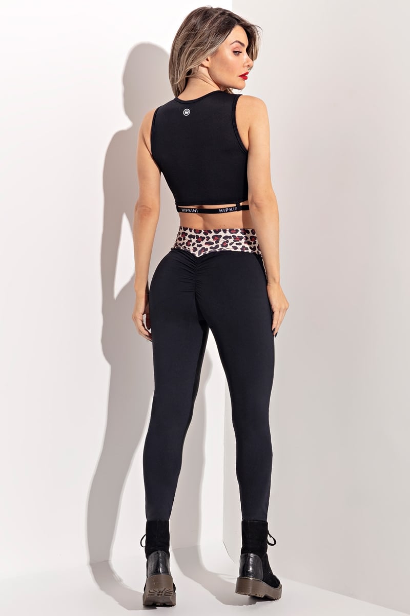 Hipkini - Black Old School Fitness Legging with Jaguar Print Waist - 3338910