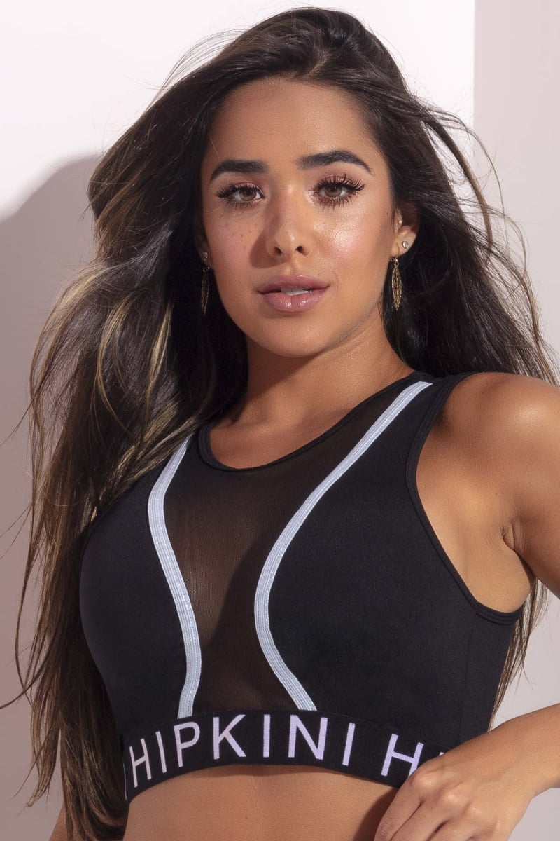 Hipkini - Black Shine Fitness Top with Blue Elastic - 3338952