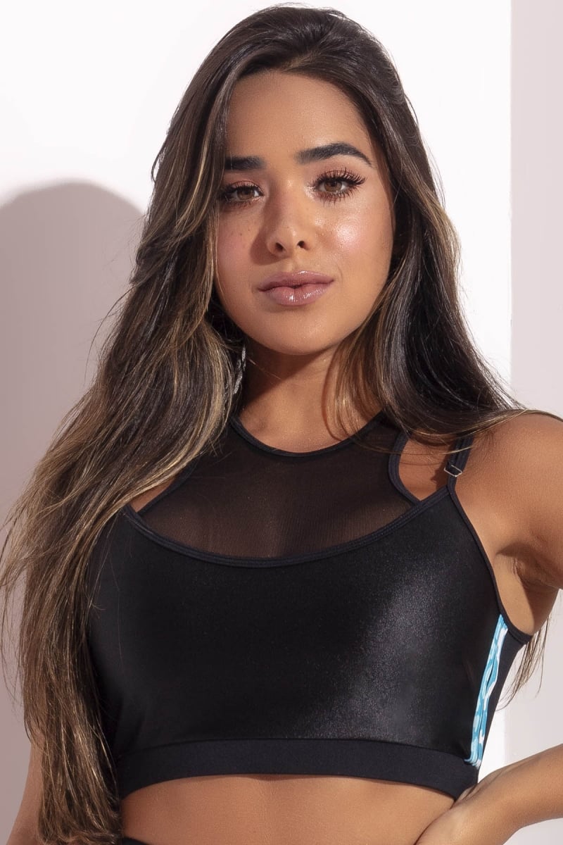 Hipkini - Black Shine Fitness Top with tulle - 3338972