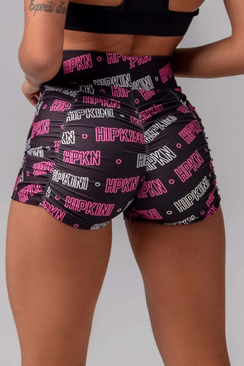 Hipkini - Black and White Hpkn Printed Magic Fitness Shorts with Puckering - 3339047 Hipkini - Black and White Hpkn Printed Magic Fitness Shorts with Puckering - 3339047