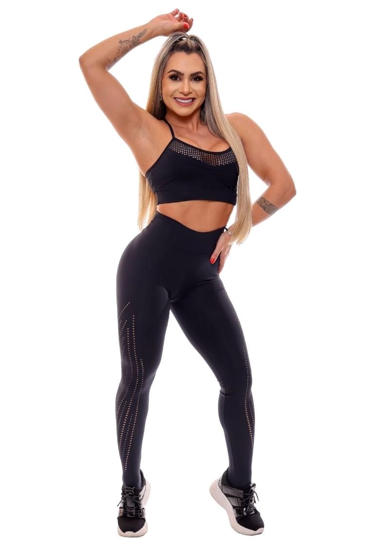 Garotafit - Fitness Set Top and Pants Texas Black - FCS199A