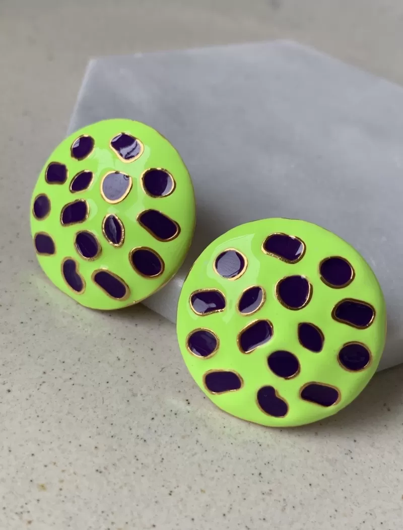 Mikabe - Purple Lime Enamel Button Earring - MK664