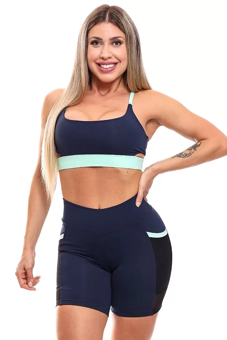 Garotafit - Deli Shorts Navy Blue with Mint Green - SH500LMHC Garotafit - Deli Shorts Navy Blue with Mint Green - SH500LMHC