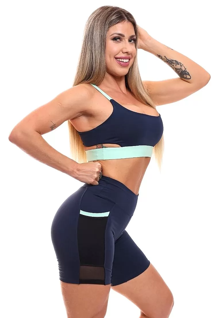 Garotafit - Deli Shorts Navy Blue with Mint Green - SH500LMHC Garotafit - Deli Shorts Navy Blue with Mint Green - SH500LMHC