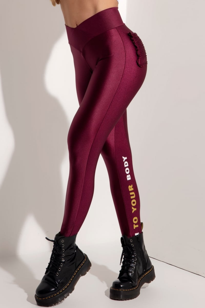Hipkini - Sky Fitness Marsala Leggings with Wrinkled Pocket - 3339135